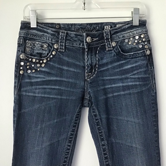 Miss Me Embellished Bootcut Jeans Size 27 Rhinestones Studs Medium Blue Denim - Picture 2 of 15